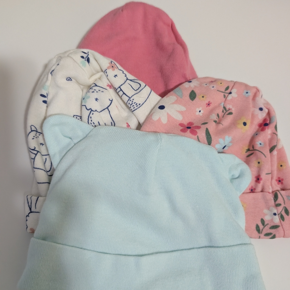 Set of Four Baby Beanies in Pastel Colors